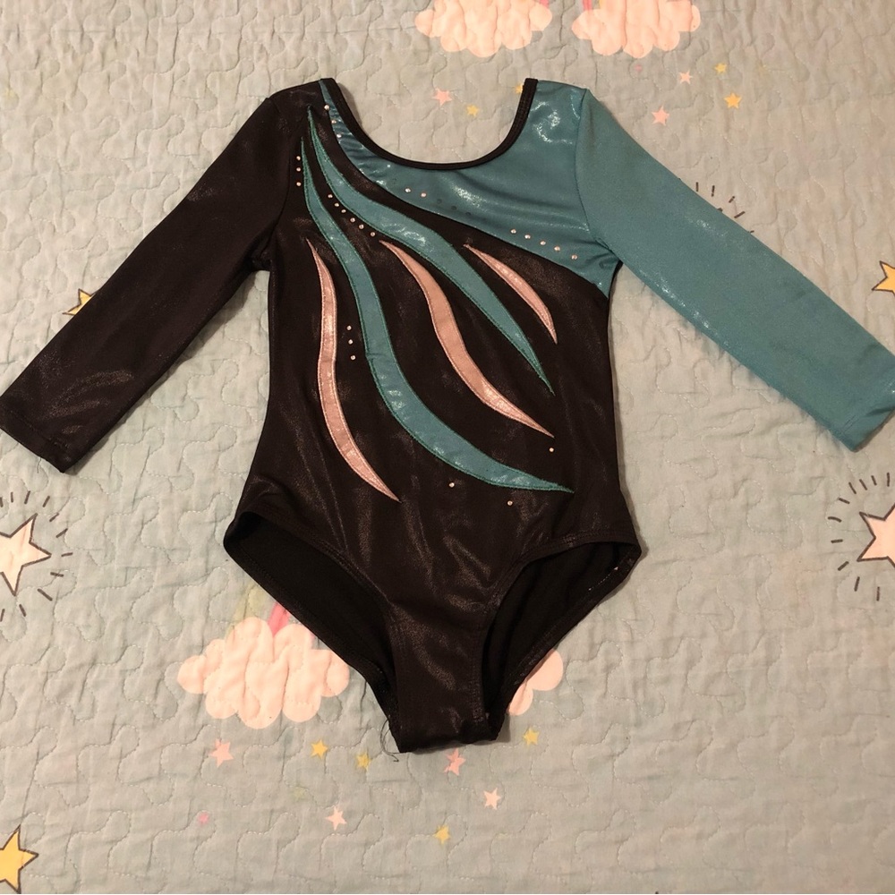 Black and Teal Long Sleeve Leotard